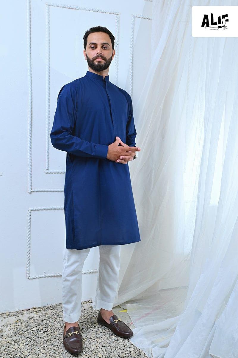 AlifYay - Cotton Kurta Pajama For Men - Blue - 2 Piece Suit