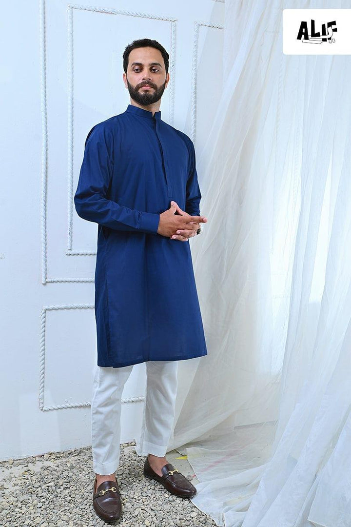 AlifYay - Cotton Kurta Pajama For Men - Blue - 2 Piece Suit