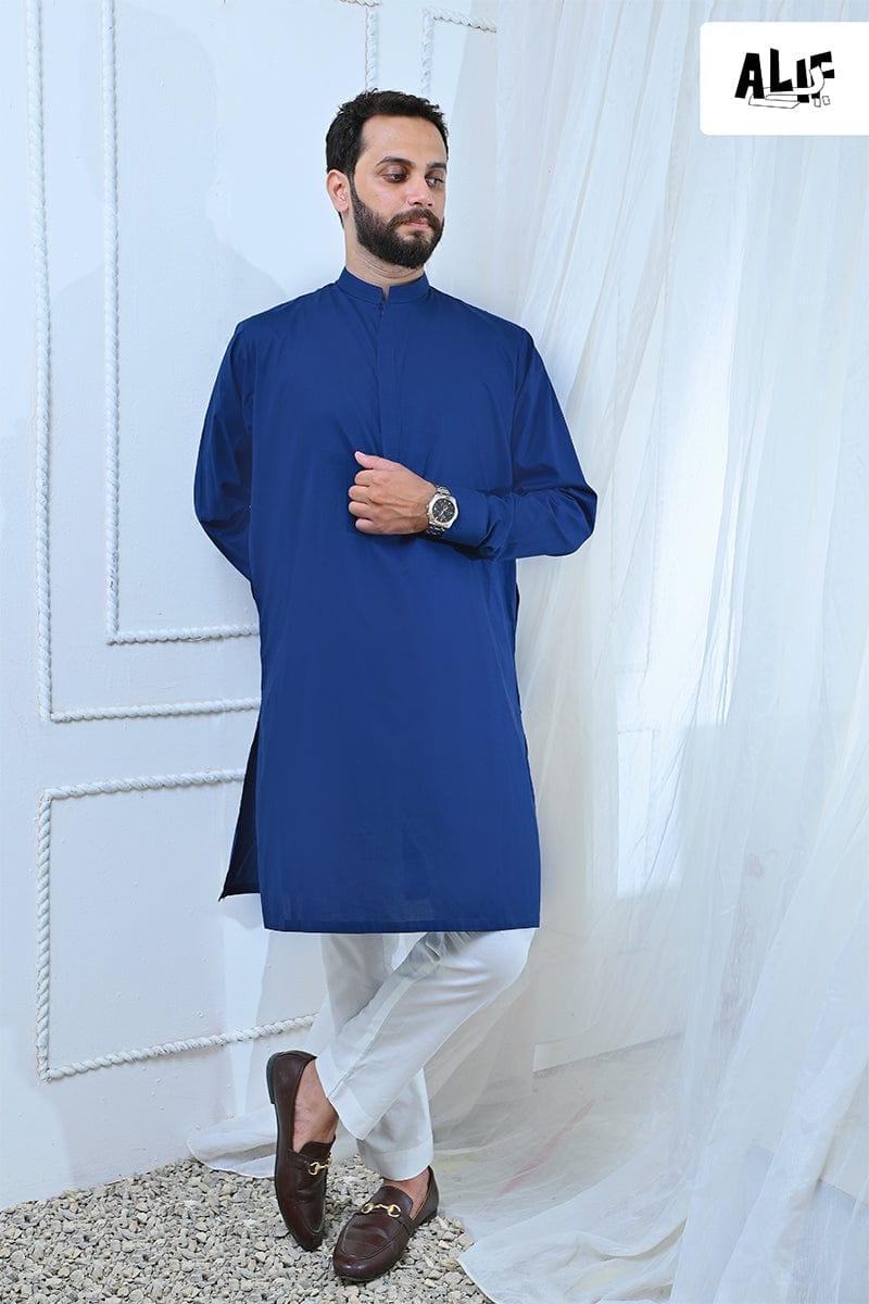 AlifYay - Cotton Kurta Pajama For Men - Blue - 2 Piece Suit
