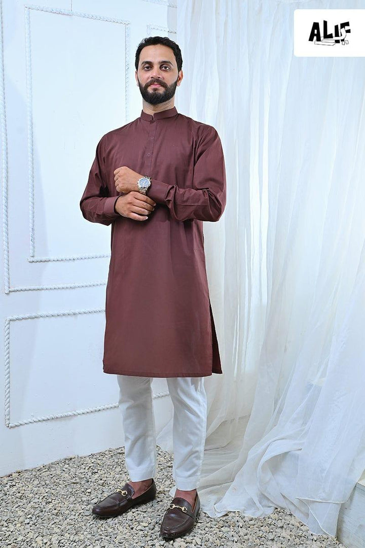 AlifYay - Cotton Kurta Pajama For Men - Brown - 2 Piece Suit