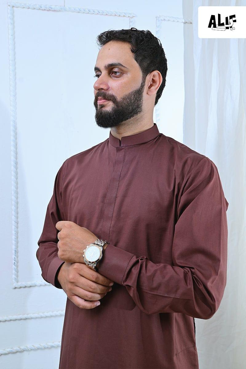 AlifYay - Cotton Kurta Pajama For Men - Brown - 2 Piece Suit