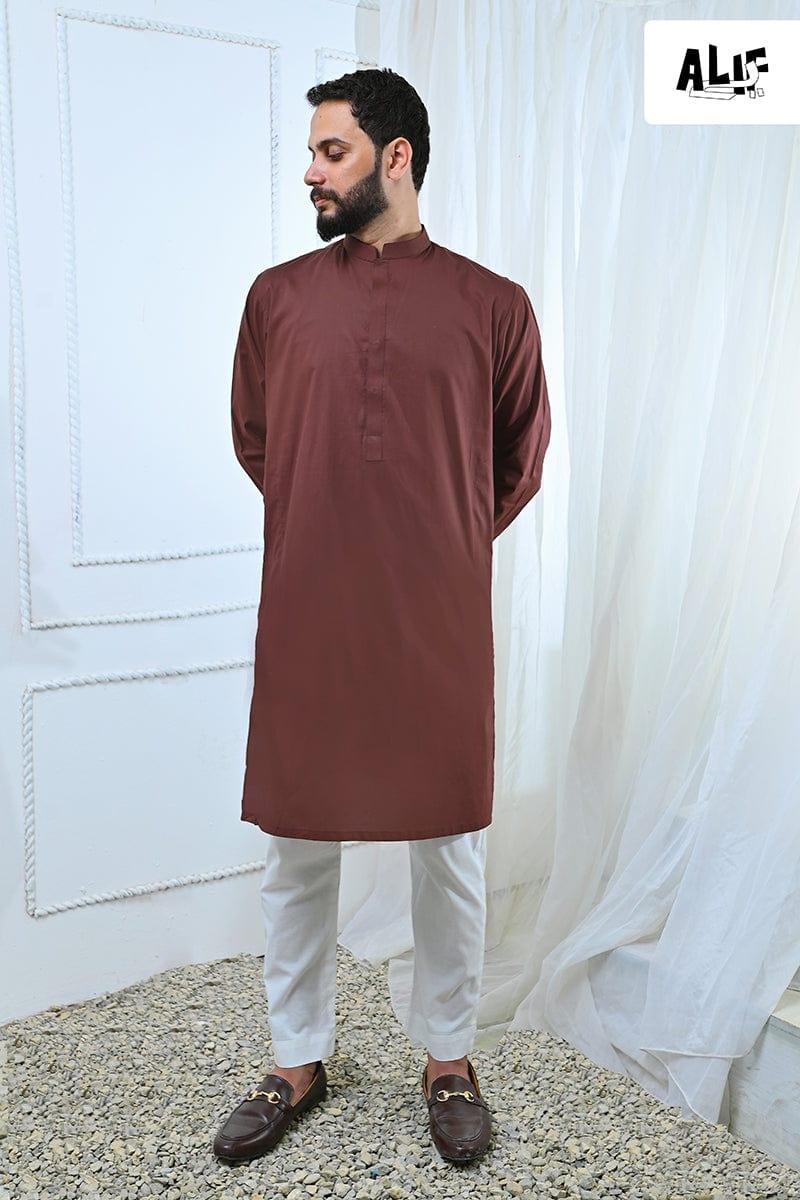 AlifYay - Cotton Kurta Pajama For Men - Brown - 2 Piece Suit