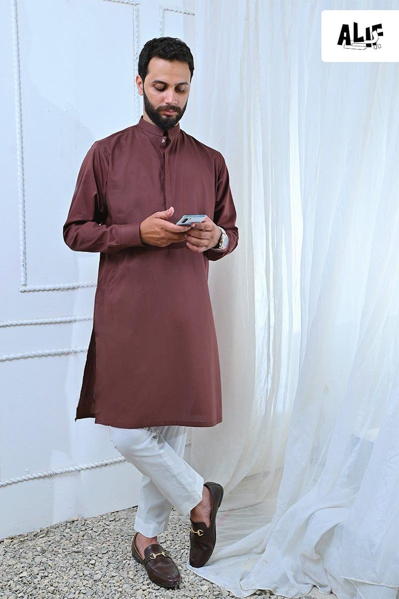 AlifYay - Cotton Kurta Pajama For Men - Brown - 2 Piece Suit
