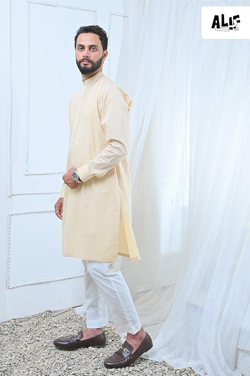 AlifYay - Cotton Kurta Pajama For Men - Cream - 2 Piece Suit