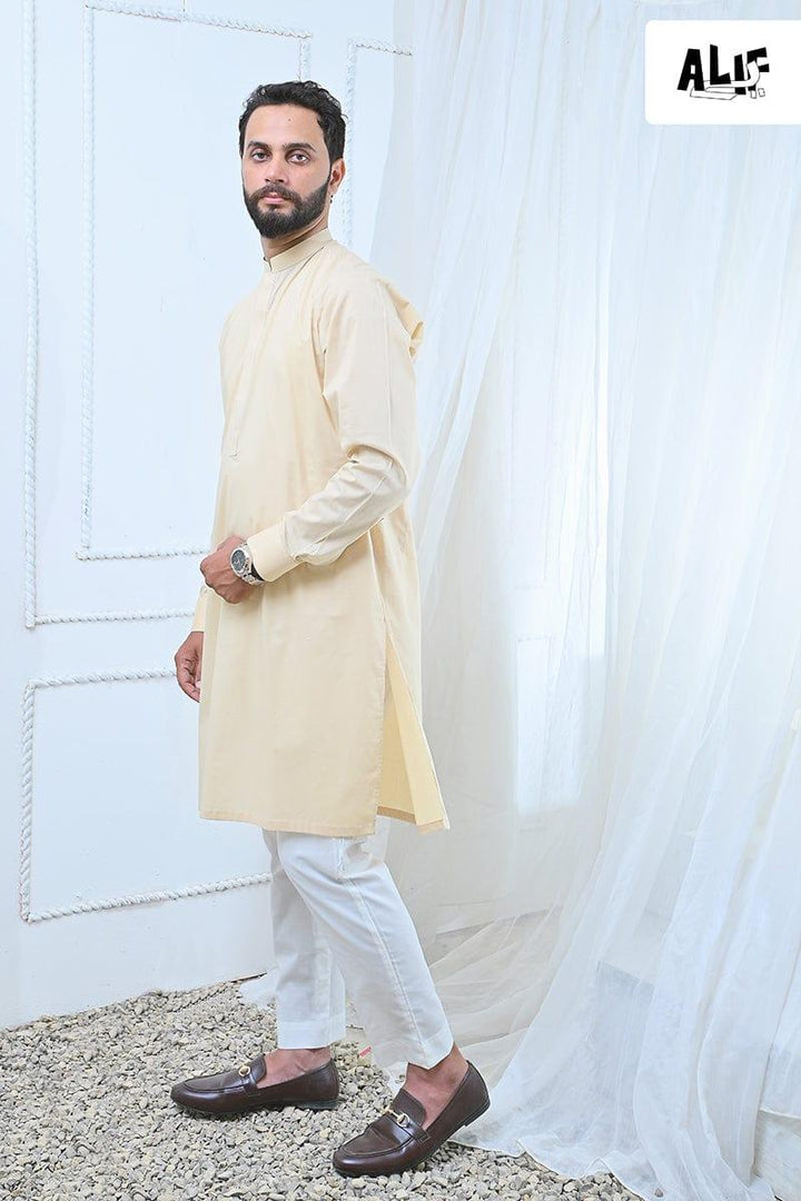 AlifYay - Cotton Kurta Pajama For Men - Cream - 2 Piece Suit