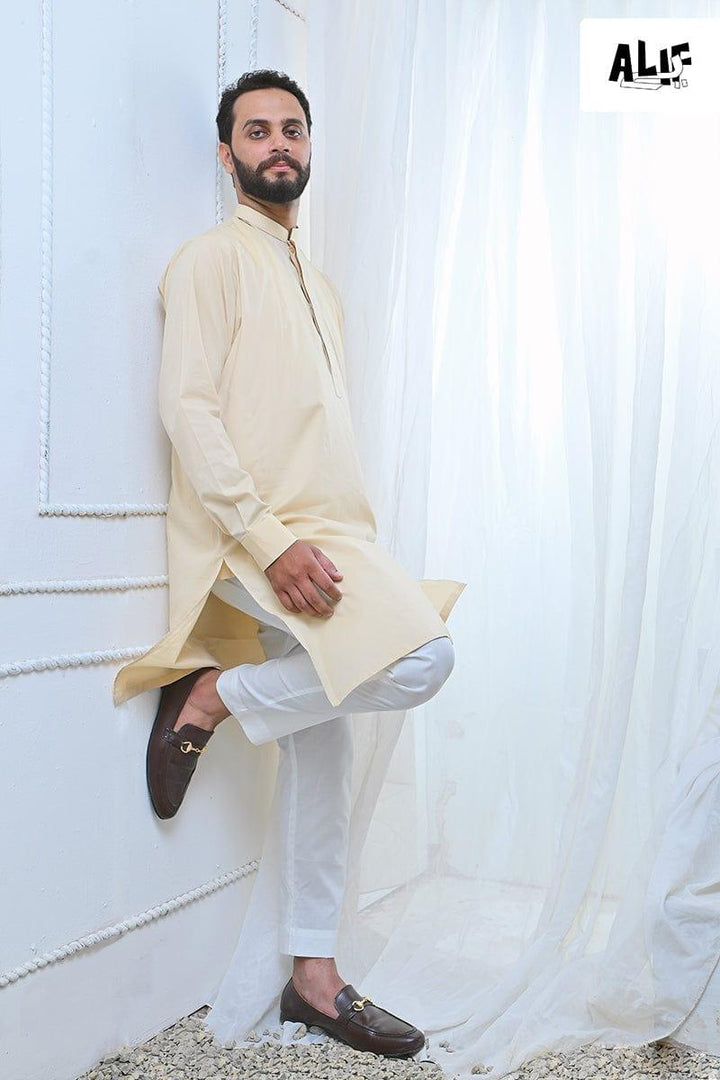 AlifYay - Cotton Kurta Pajama For Men - Cream - 2 Piece Suit