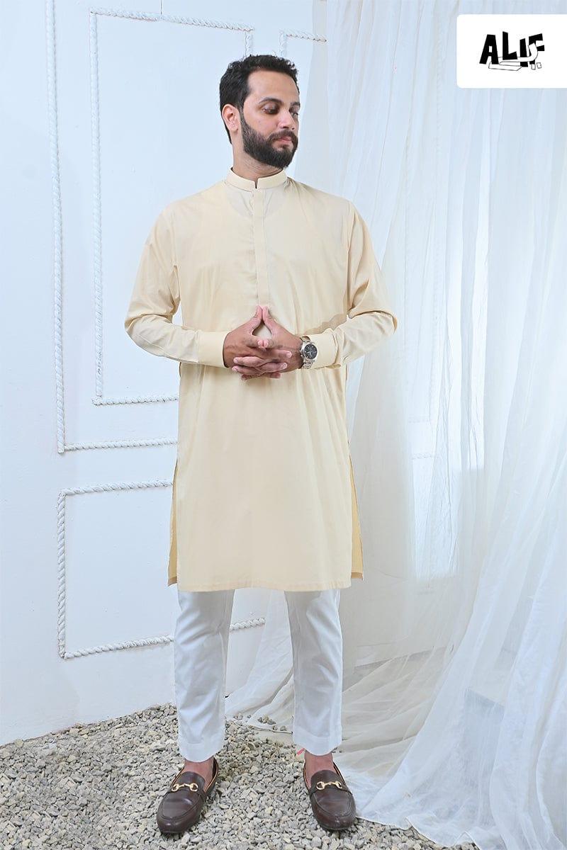 AlifYay - Cotton Kurta Pajama For Men - Cream - 2 Piece Suit