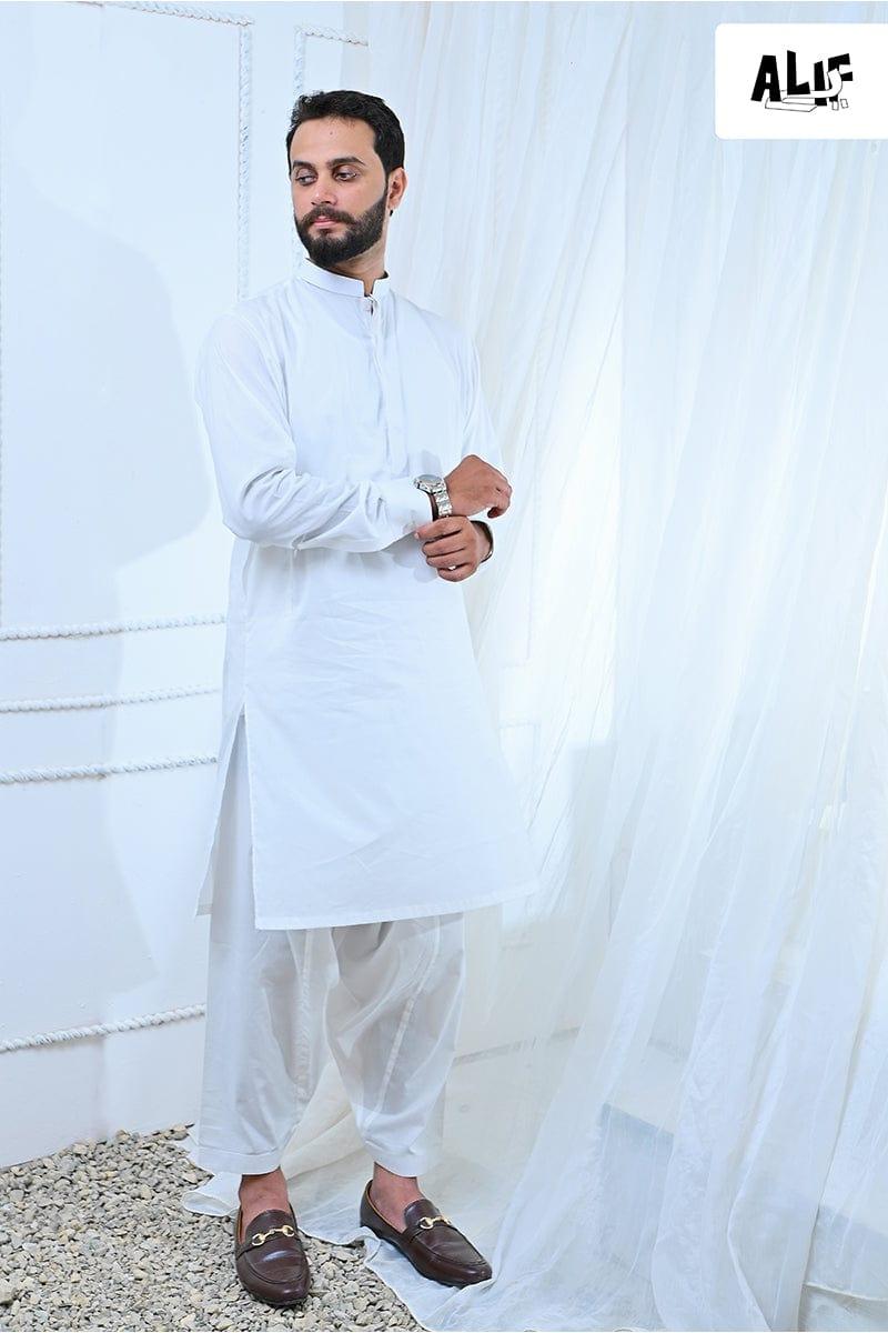 AlifYay - Cotton Kurta Pajama For Men - Off White - 2 Piece Suit