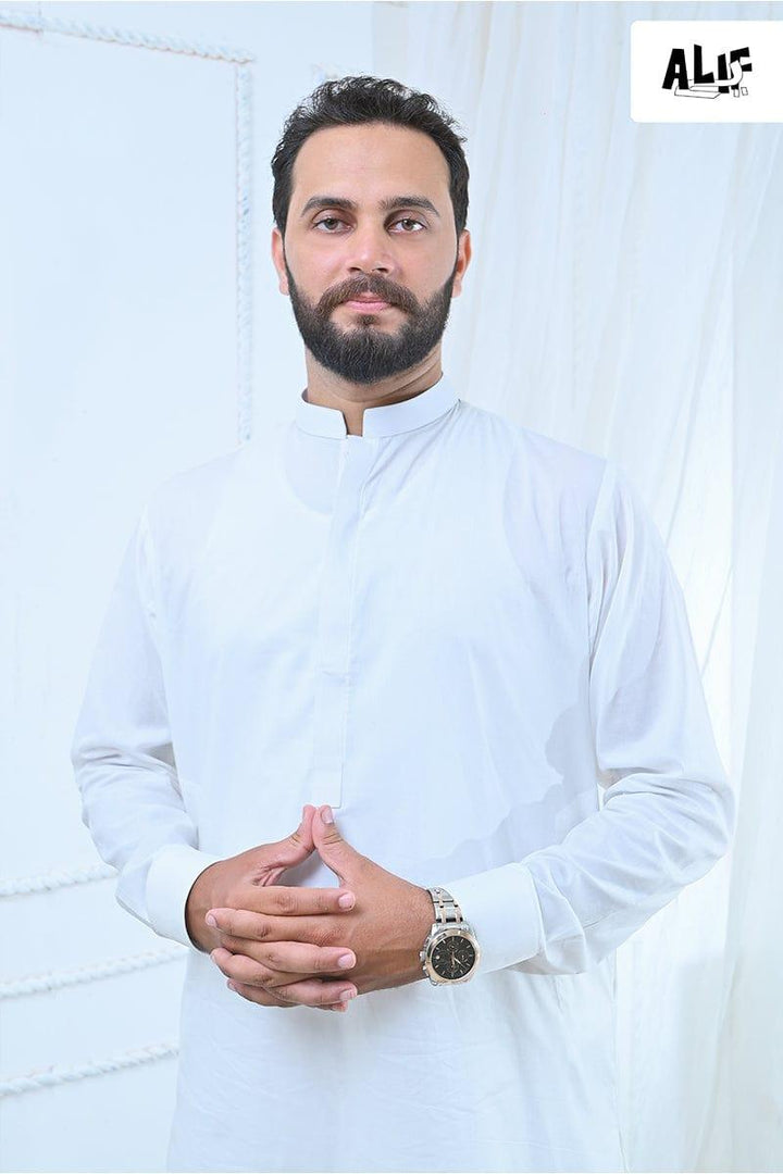 AlifYay - Cotton Kurta Pajama For Men - Off White - 2 Piece Suit
