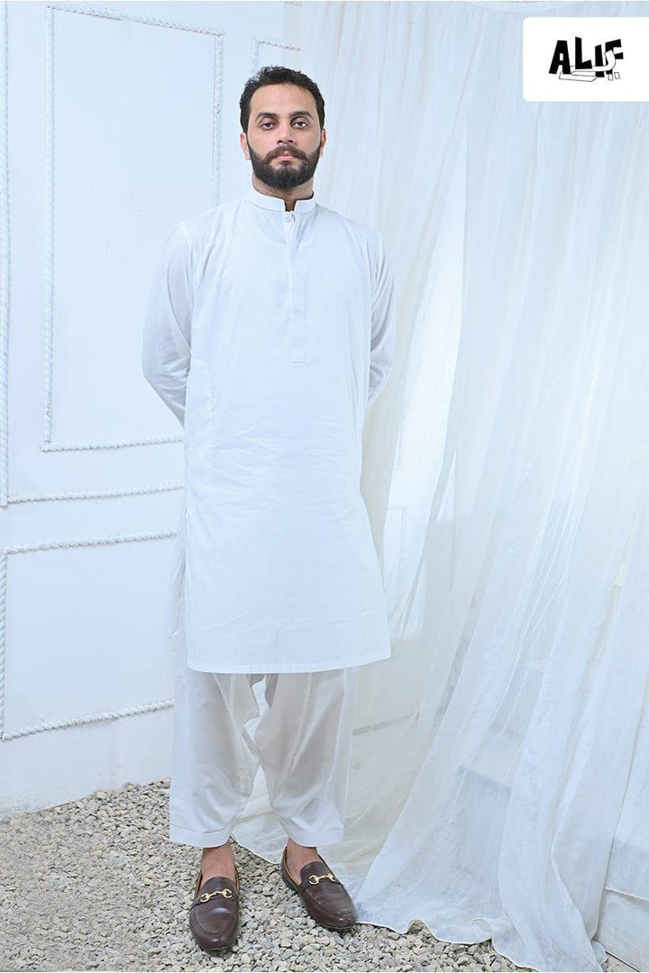 AlifYay - Cotton Kurta Pajama For Men - Off White - 2 Piece Suit