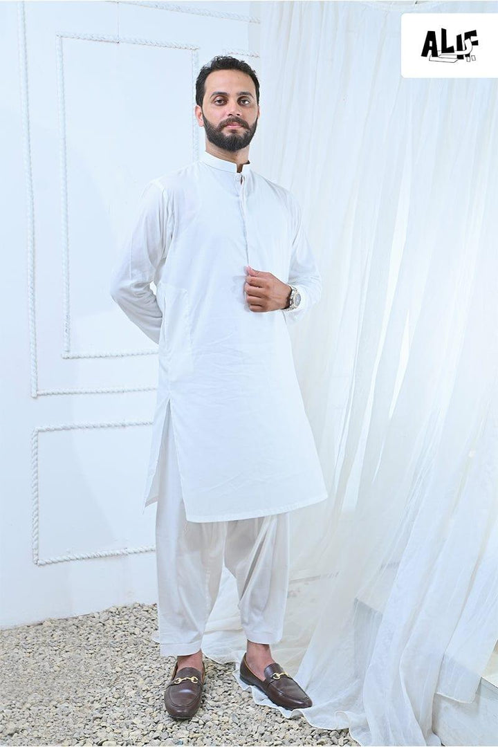 AlifYay - Cotton Kurta Pajama For Men - Off White - 2 Piece Suit