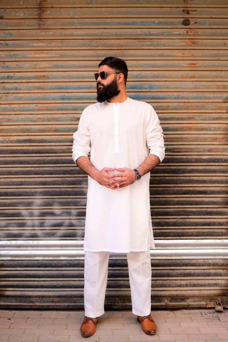 AlifYay - Cotton Kurta Pajama For Men - Off White - 2 Piece Suit