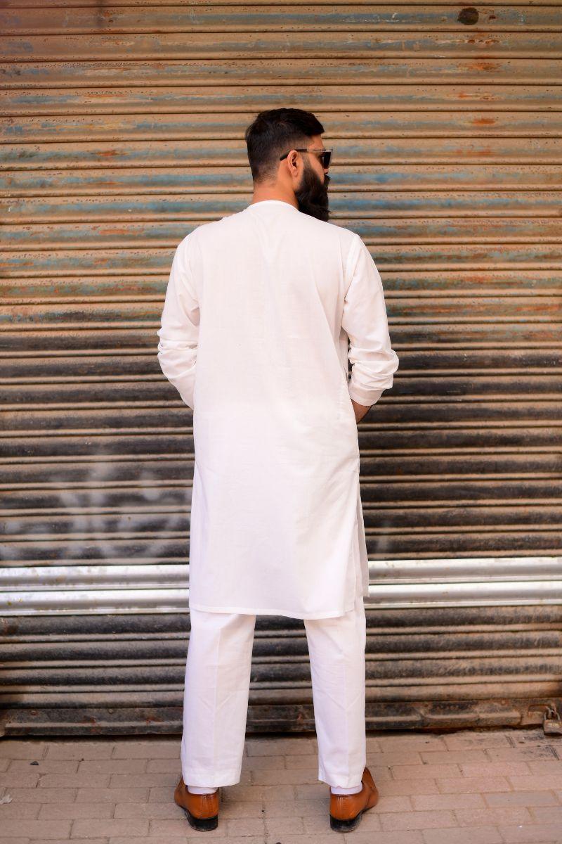 AlifYay - Cotton Kurta Pajama For Men - Off White - 2 Piece Suit