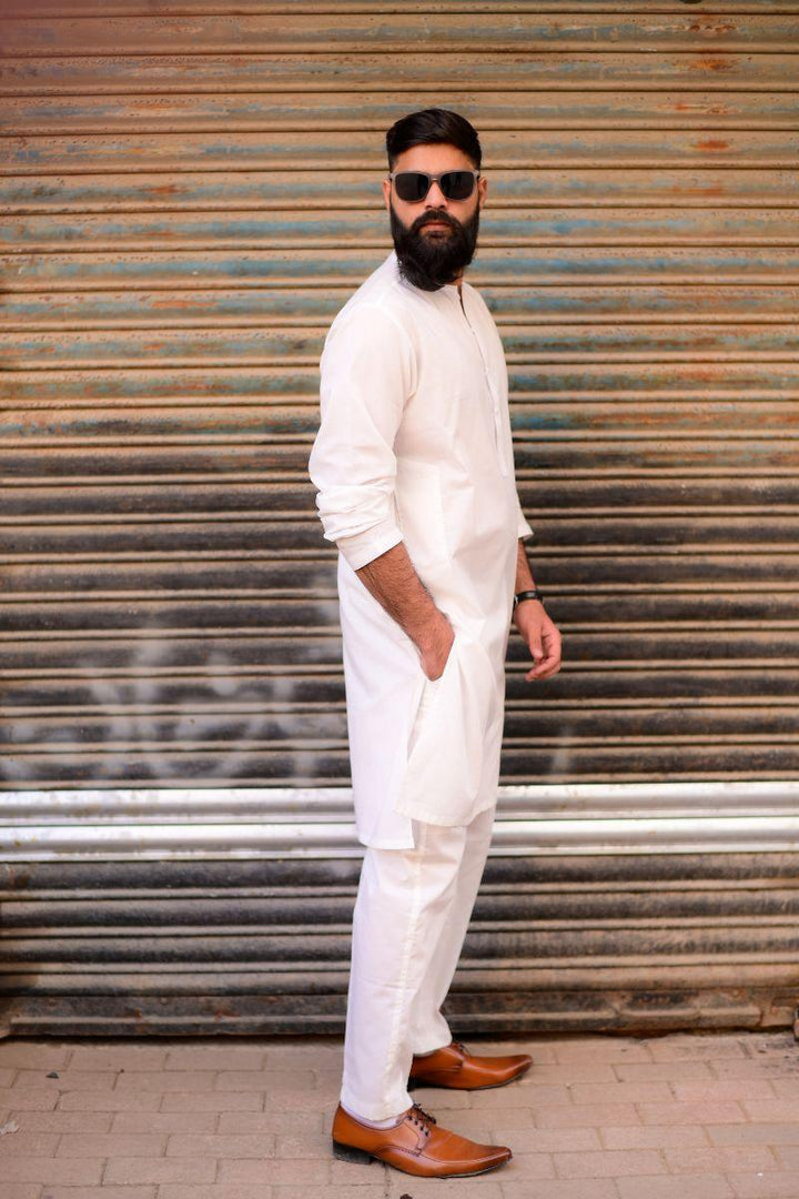 AlifYay - Cotton Kurta Pajama For Men - Off White - 2 Piece Suit