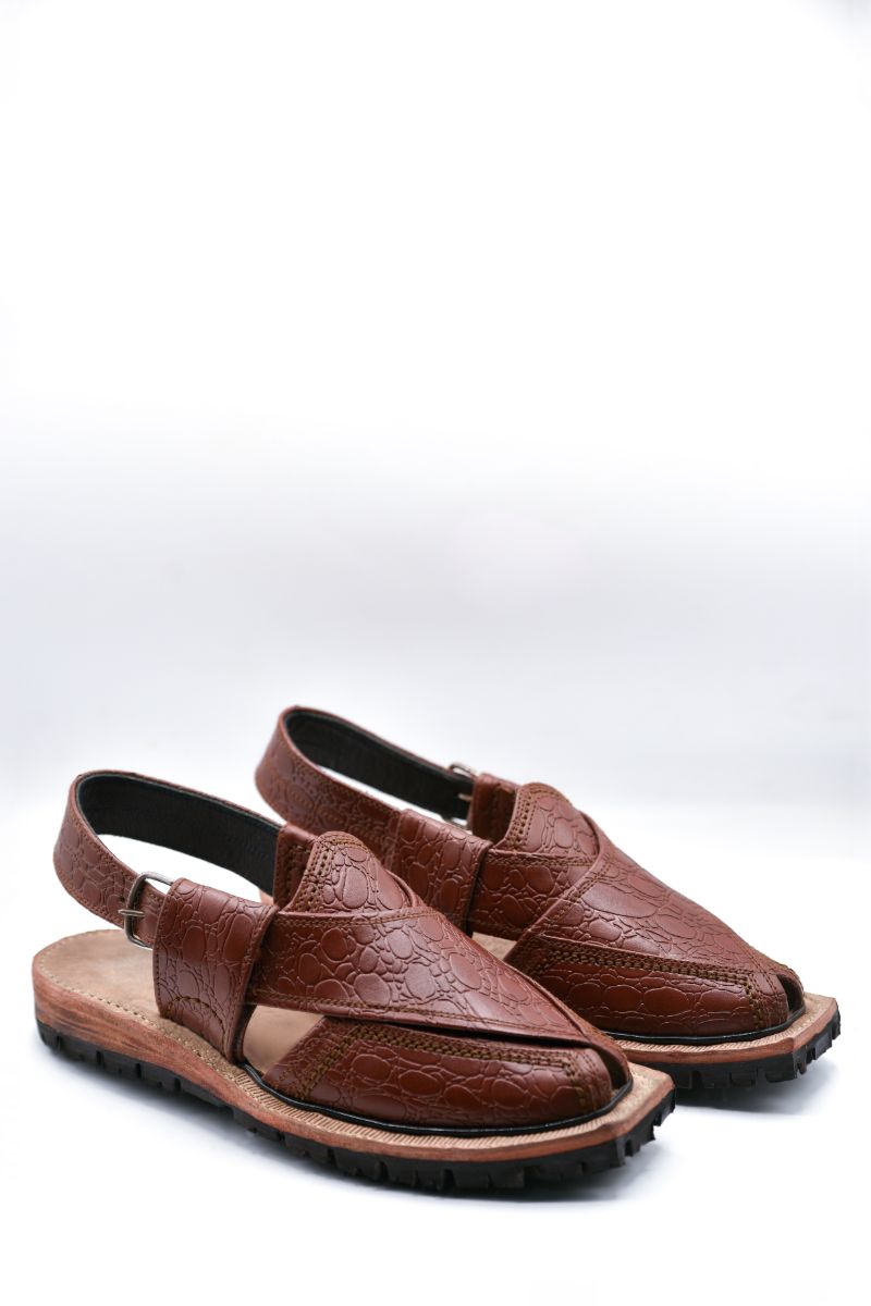AlifYay Men Nyrosi Brown(textured) Peshawri Chappal Black AY FW18