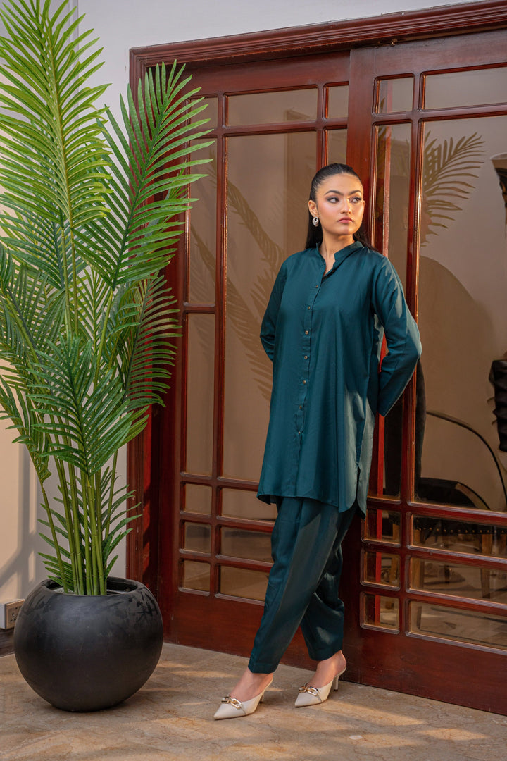 Alishba Kashif - Deep Serenity Viscose Suit For Women - Teal - 2 Piece