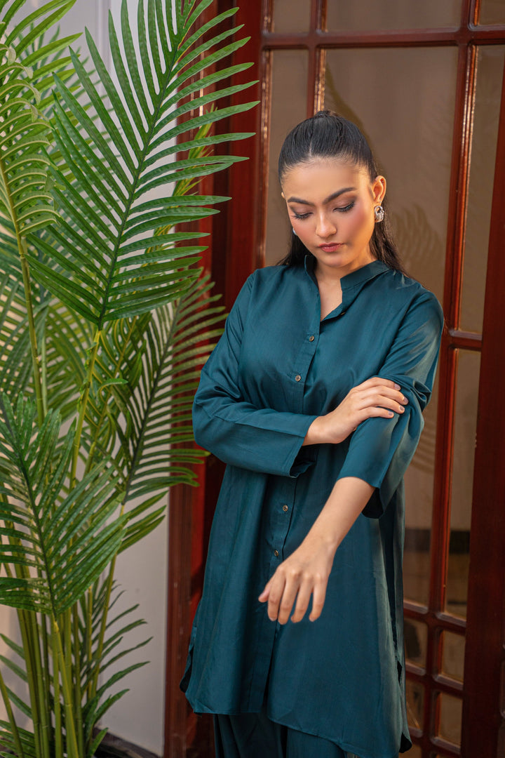 Alishba Kashif - Deep Serenity Viscose Suit For Women - Teal - 2 Piece