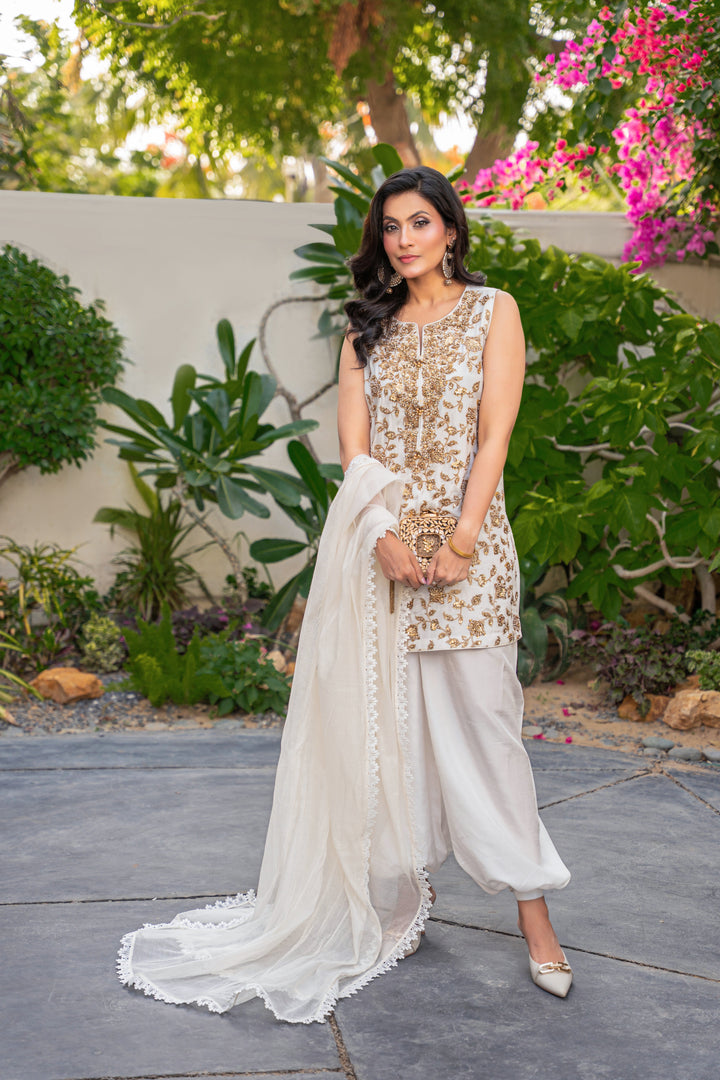 Alishba Kashif - Mehr Silk Suit For Women - White - 3 Piece