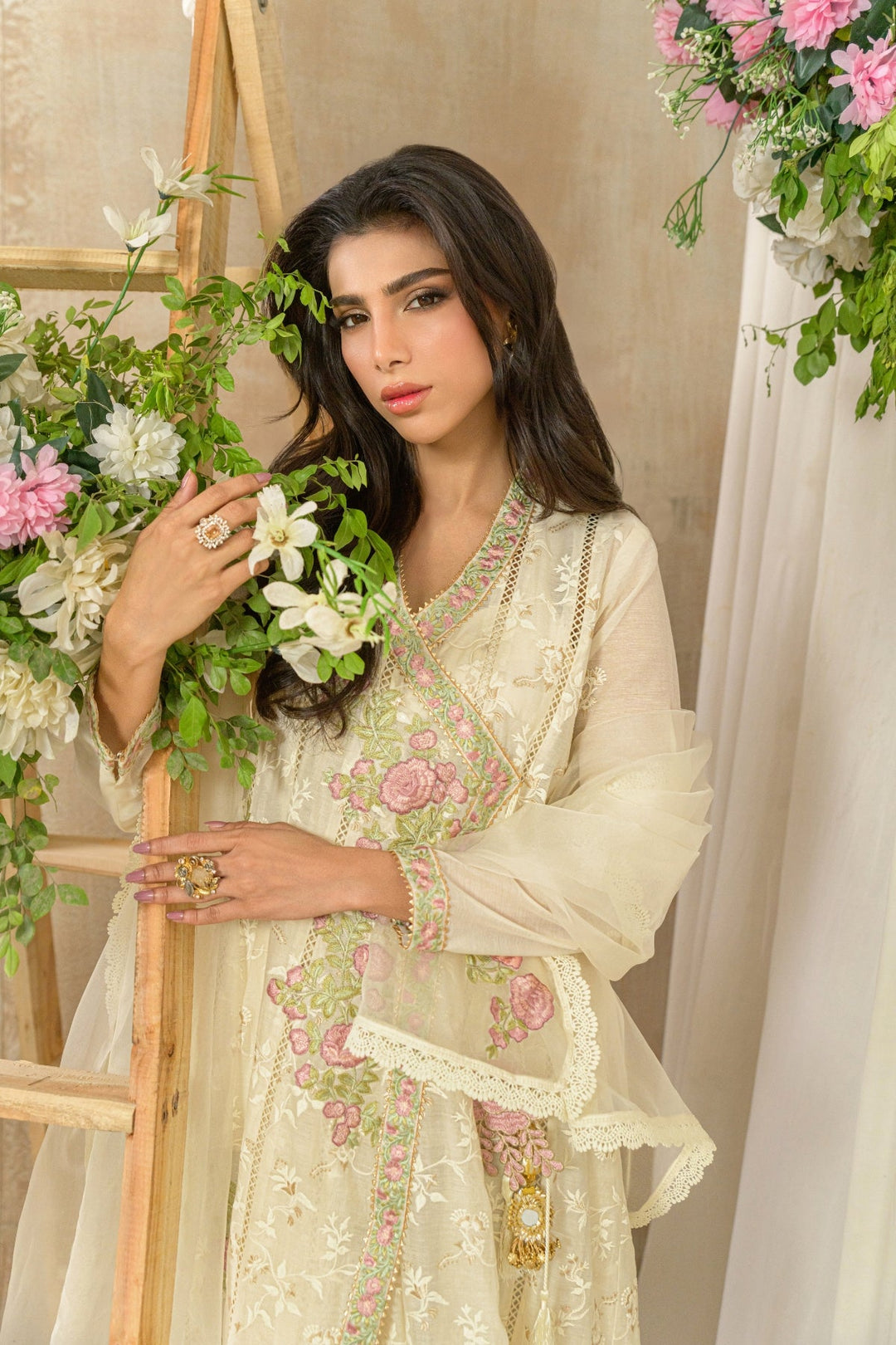 Alishba Kashif - Mehrunisa Cotton, Silk Pishwas For Women - Floral - 3 Piece