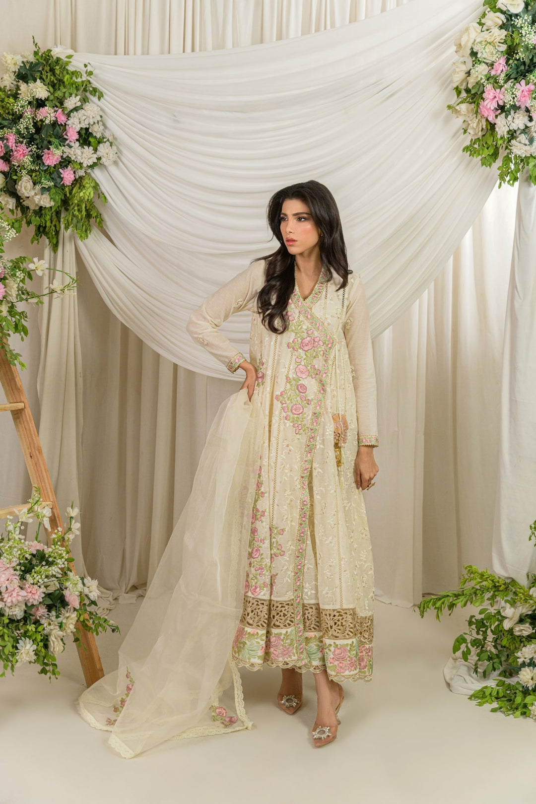 Alishba Kashif - Mehrunisa Cotton, Silk Pishwas For Women - Floral - 3 Piece