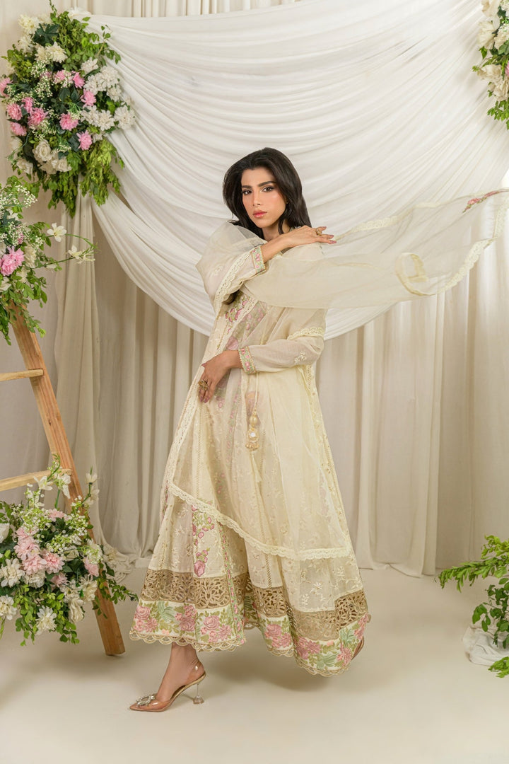 Alishba Kashif - Mehrunisa Cotton, Silk Pishwas For Women - Floral - 3 Piece