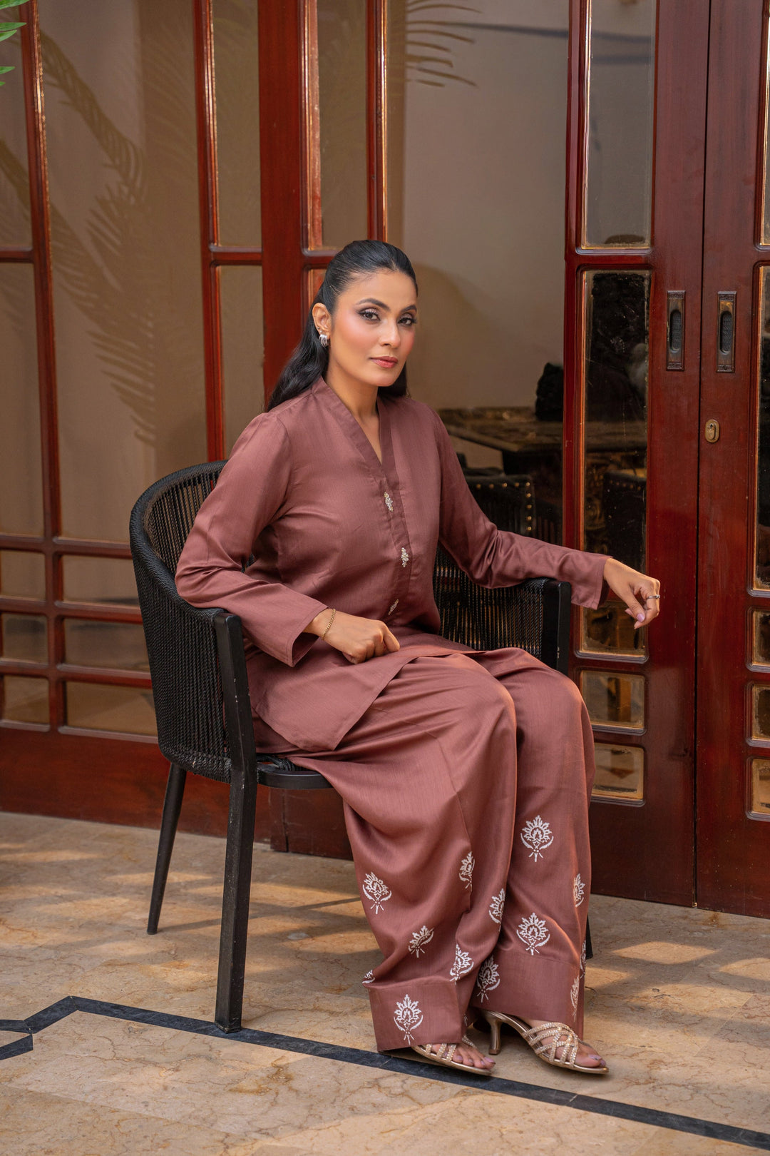 Alishba Kashif - Mocha Muse Viscose Suit For Women - Brown - 2 Piece