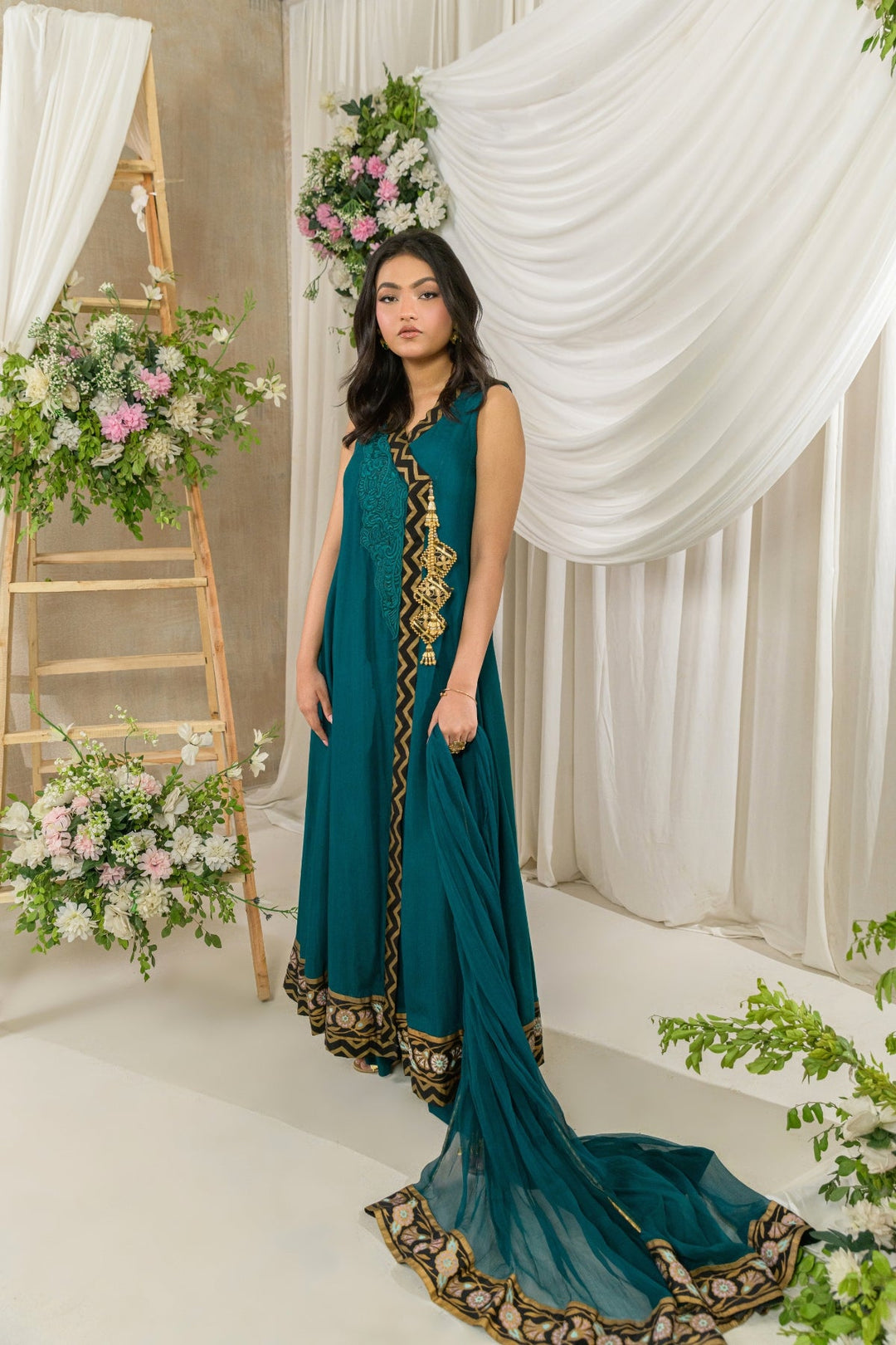 Alishba Kashif - Nyra Cotton, Silk Pishwas For Women - Green - 3 Piece