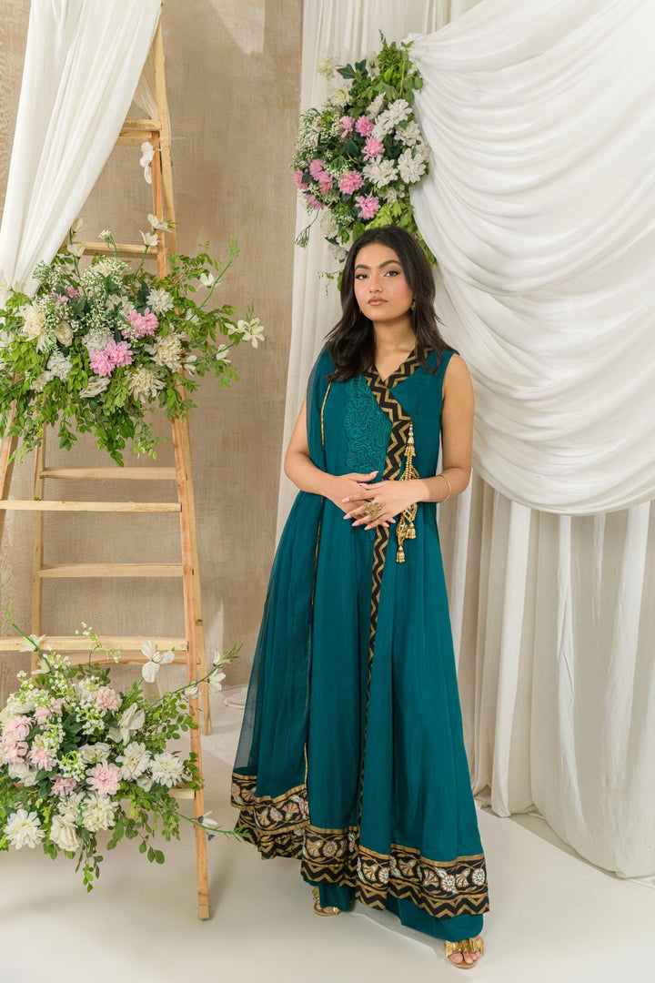 Alishba Kashif - Nyra Cotton, Silk Pishwas For Women - Green - 3 Piece