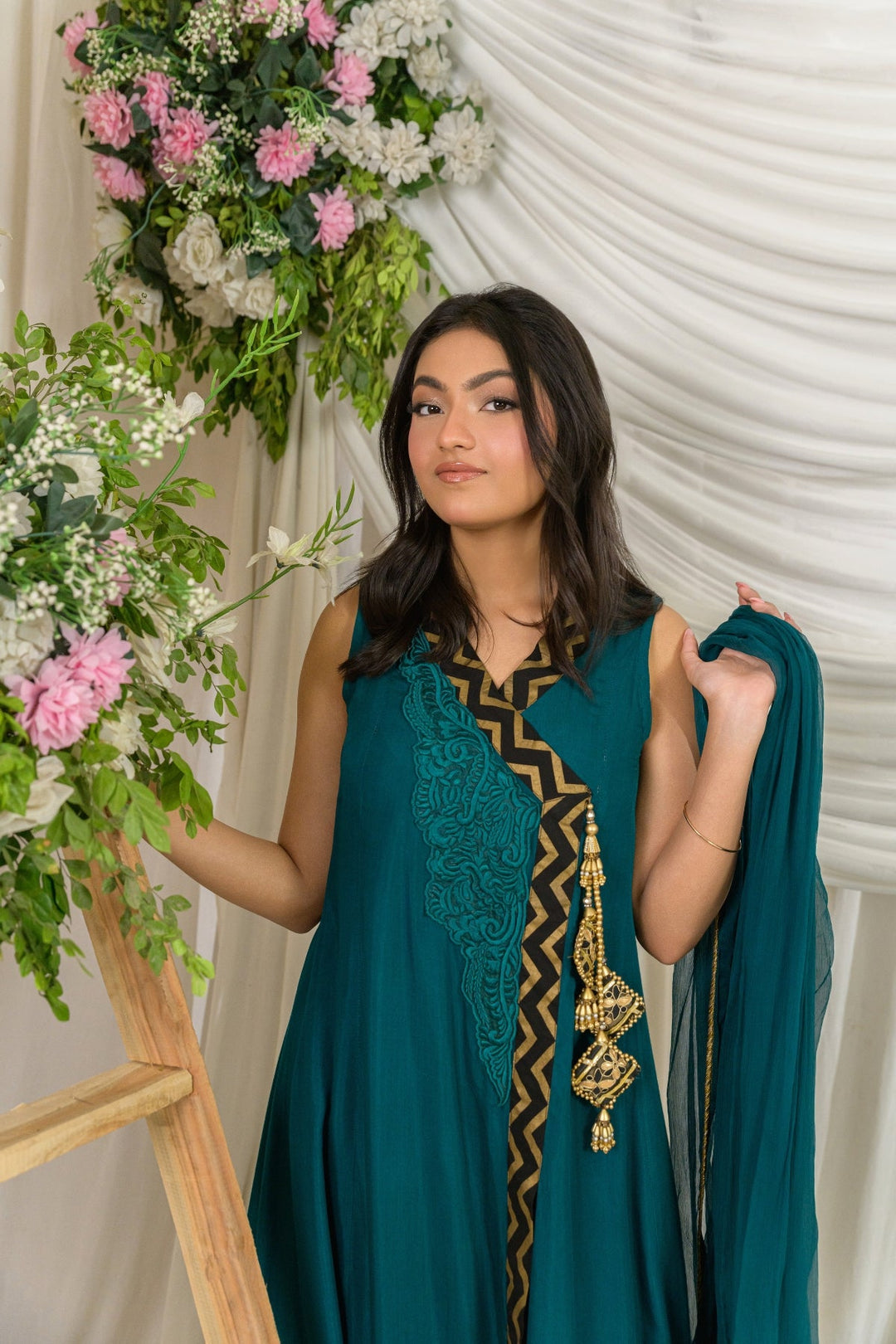 Alishba Kashif - Nyra Cotton, Silk Pishwas For Women - Green - 3 Piece
