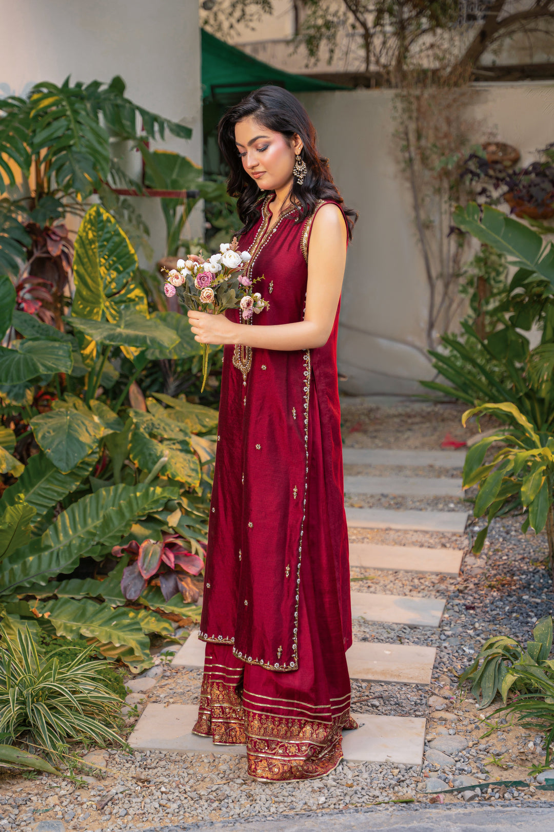 Alishba Kashif - Rouge Silk Suit For Women - Red - 2 Piece