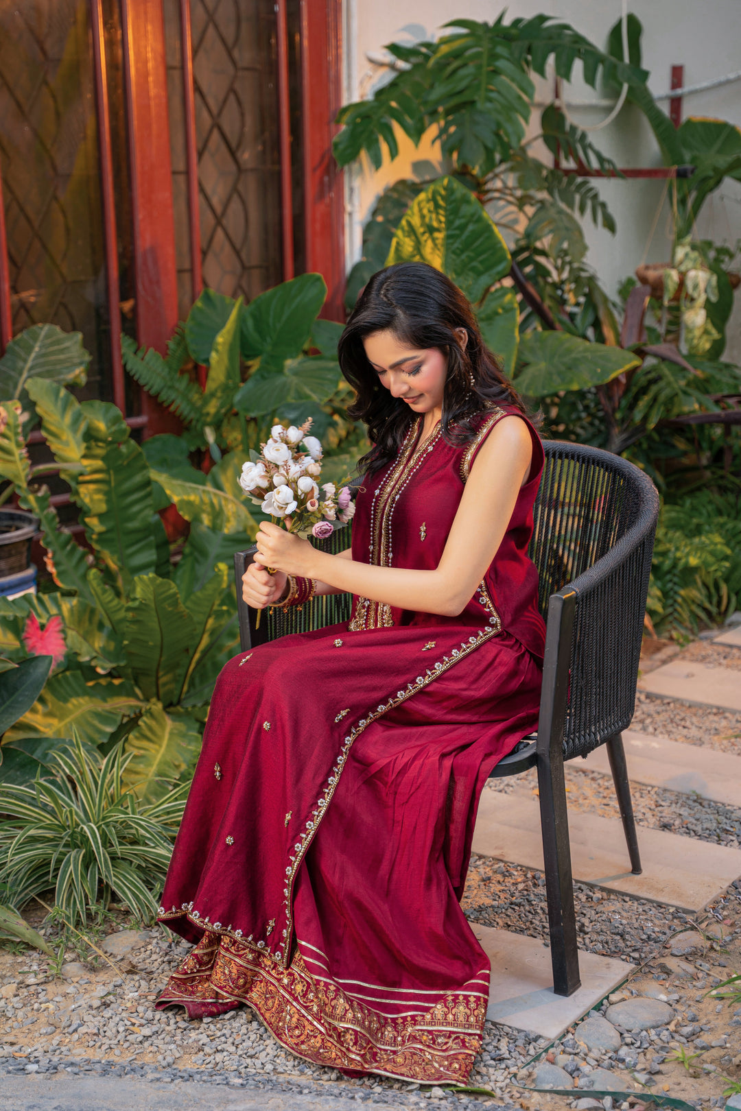Alishba Kashif - Rouge Silk Suit For Women - Red - 2 Piece