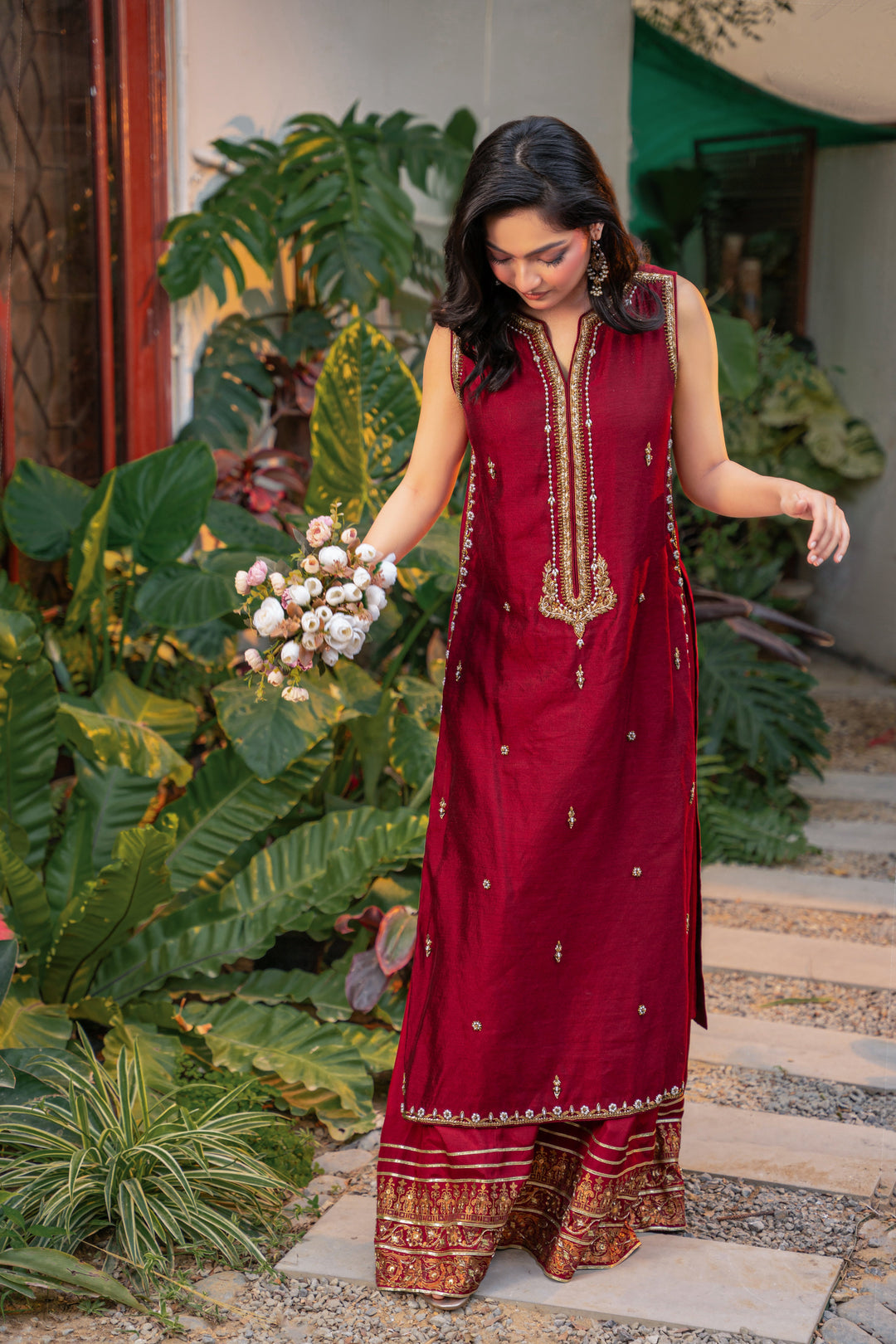 Alishba Kashif - Rouge Silk Suit For Women - Red - 2 Piece