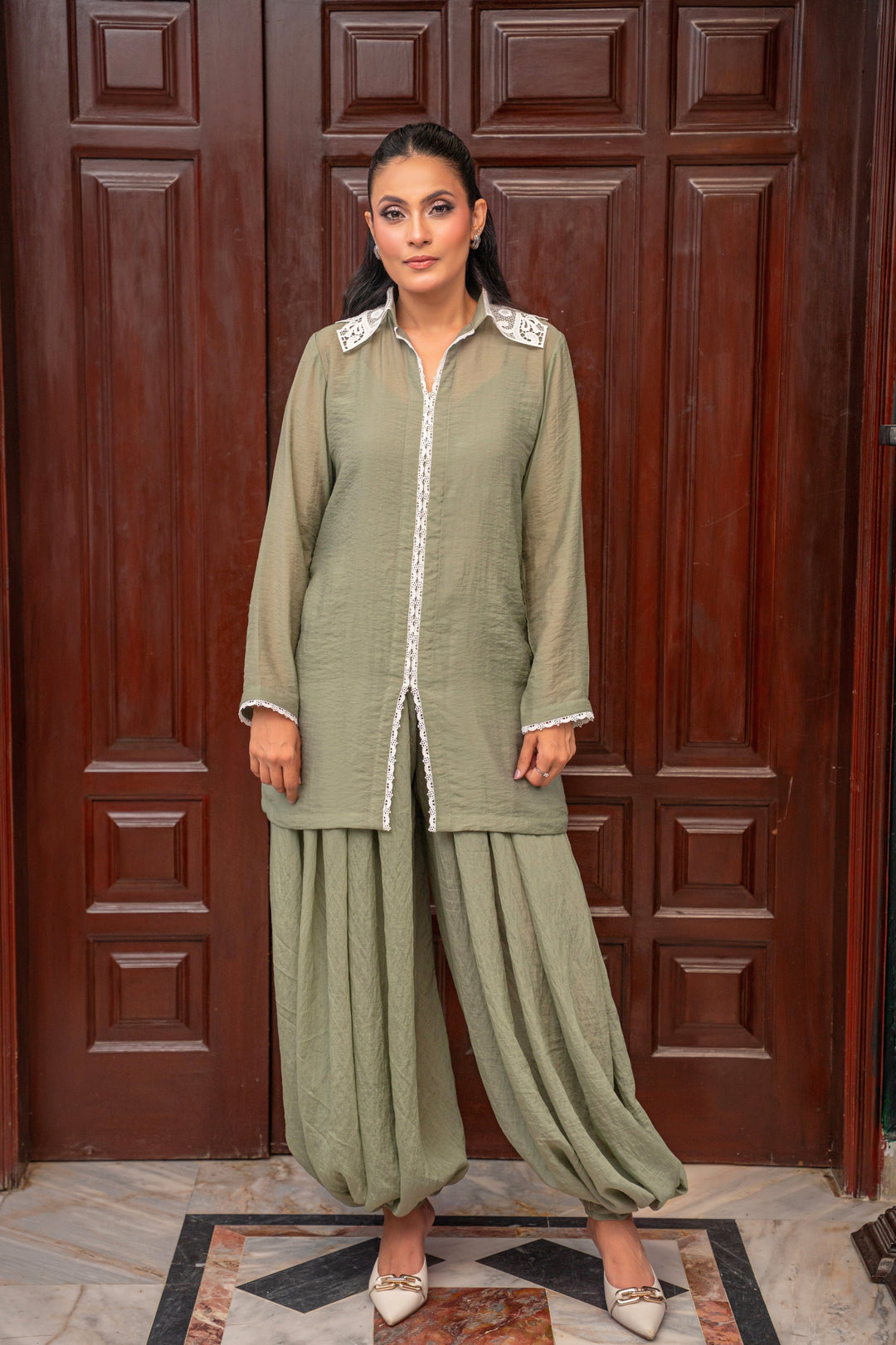 Alishba Kashif - Sage Reverie Viscose Suit For Women - Green - 2 Piece