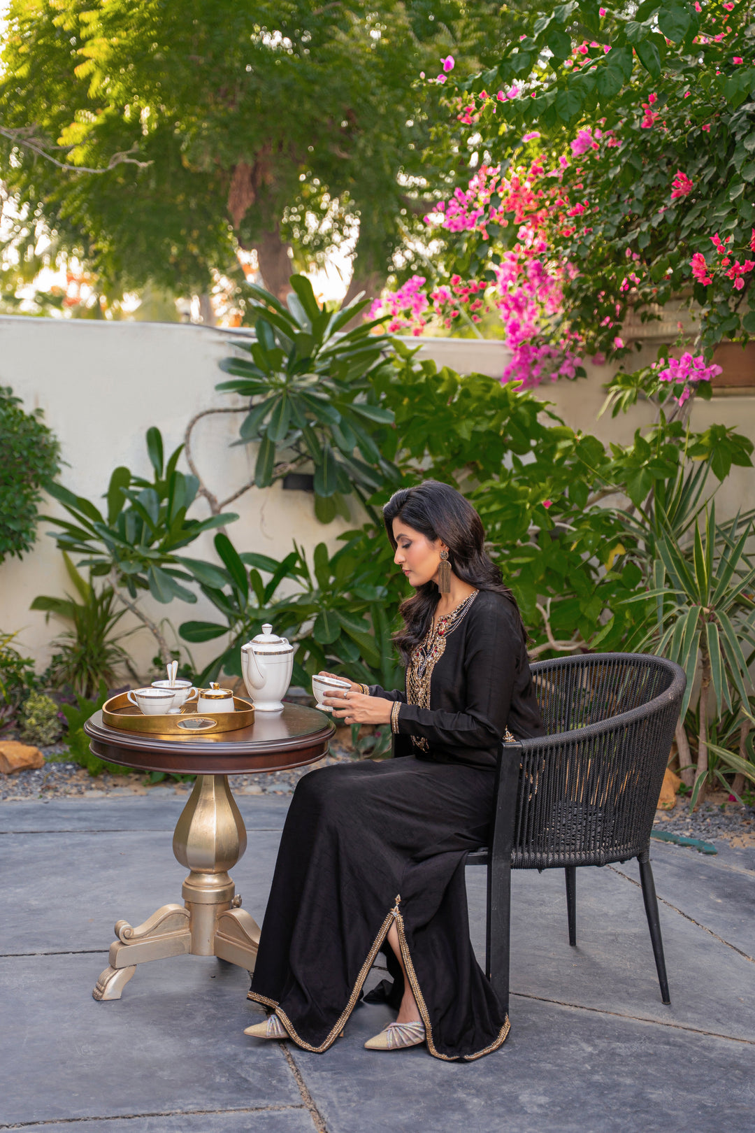 Alishba Kashif - Shahnoor Silk Kaftan For Women - Black - 1 Piece