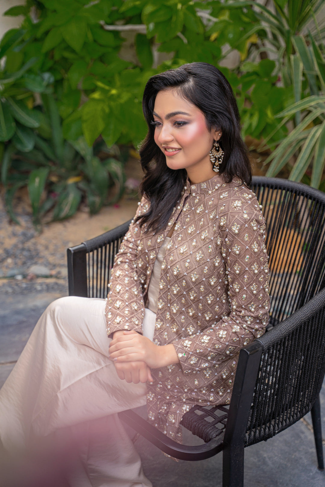 Alishba Kashif - Taupe Eclat Satin Suit For Women - Taupe - 2 Piece