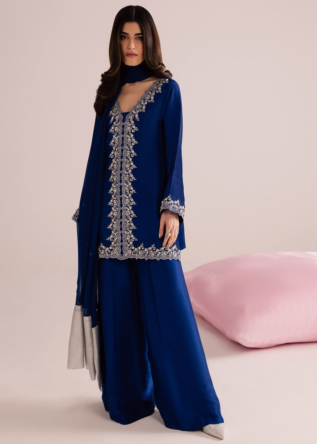 Allure By Ih - Crowne Tussel Silk Suit For Women - Electric Blue - 3 Piece