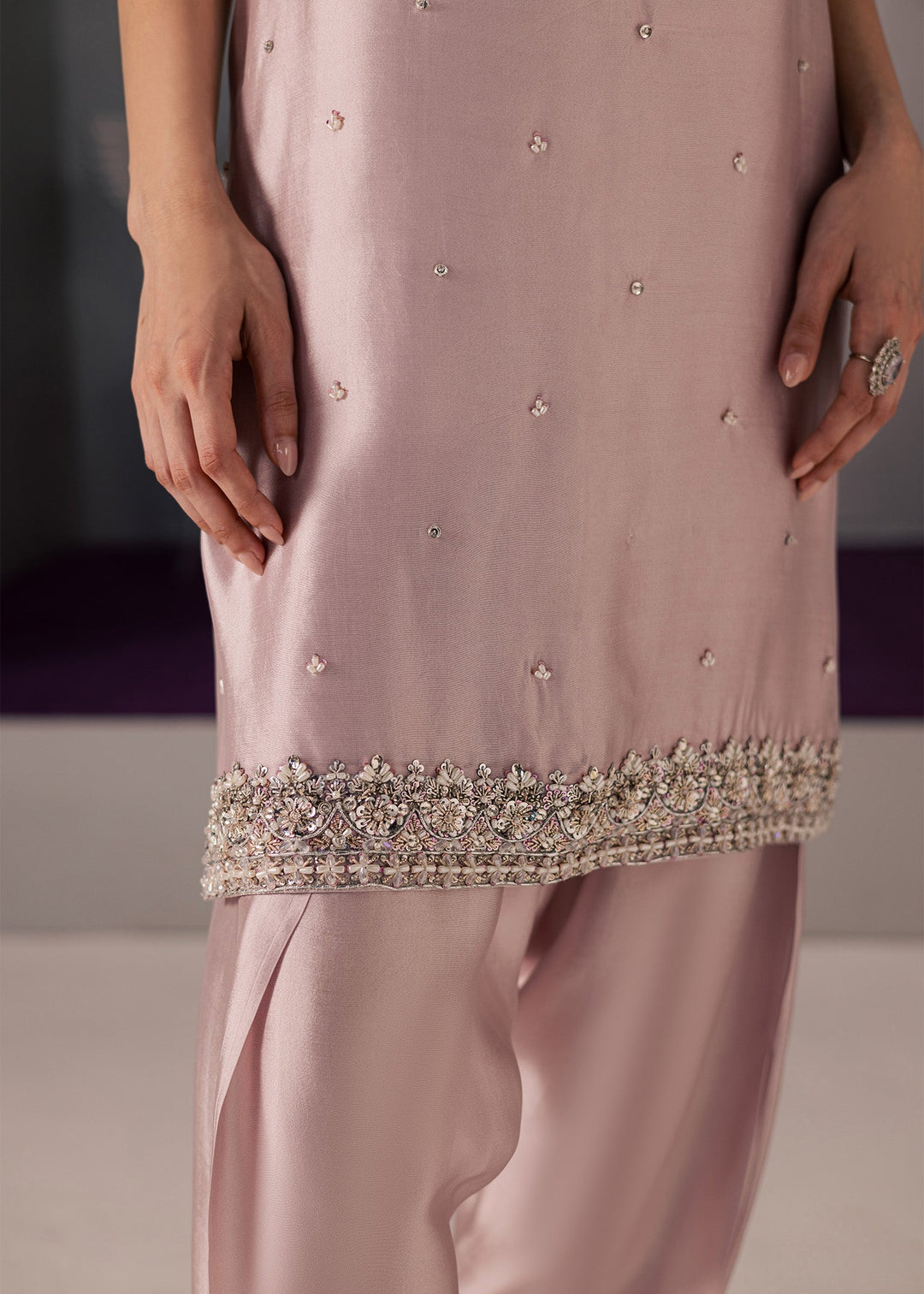 Allure By Ih - Curve Tussel Silk Suit For Women - Powder Pink - 3 Piece