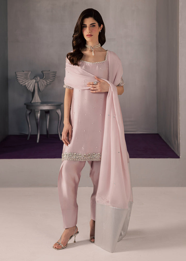 Allure By Ih - Curve Tussel Silk Suit For Women - Powder Pink - 3 Piece