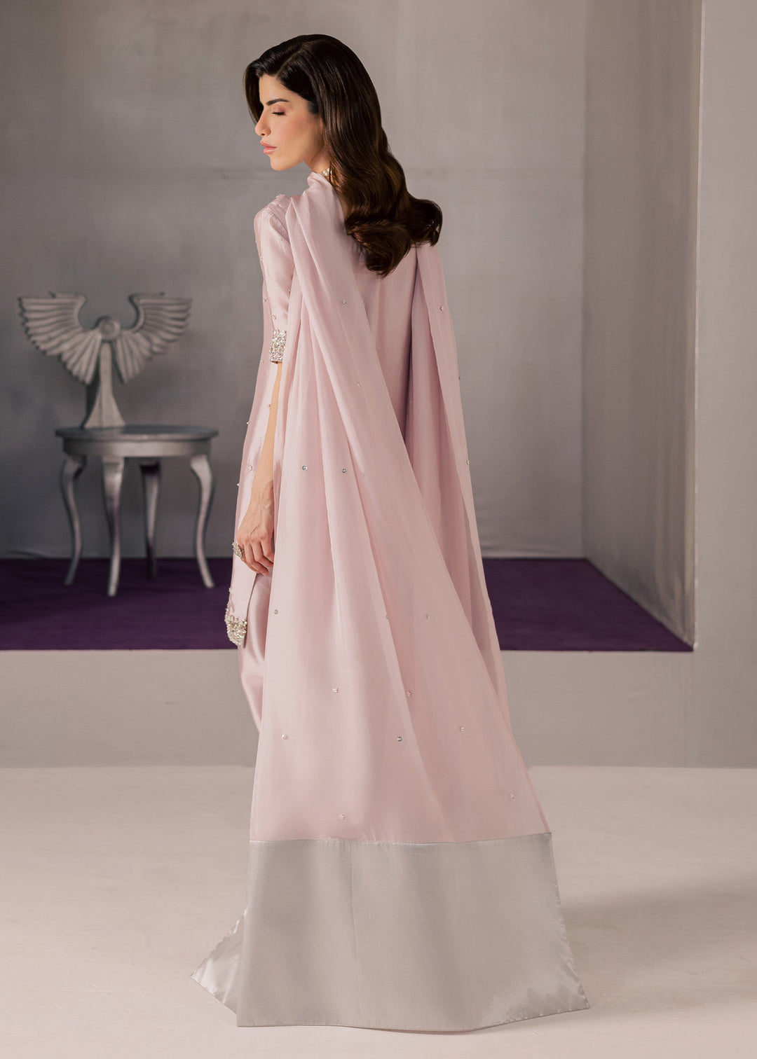 Allure By Ih - Curve Tussel Silk Suit For Women - Powder Pink - 3 Piece