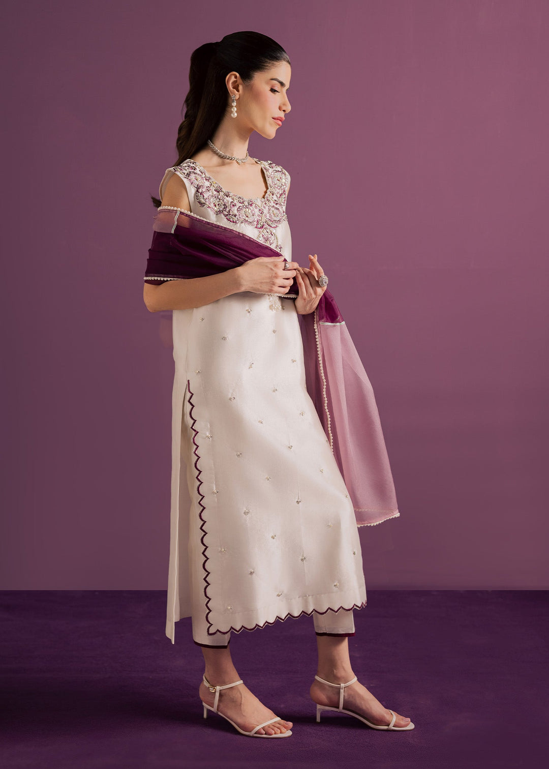 Allure By Ih - Echo Tussel Silk Suit For Women - White - 3 Piece