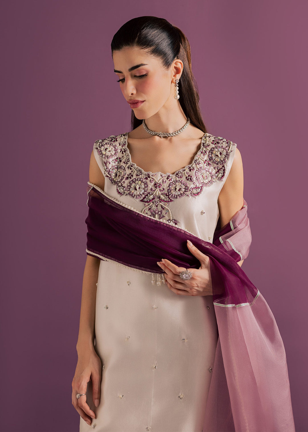 Allure By Ih - Echo Tussel Silk Suit For Women - White - 3 Piece