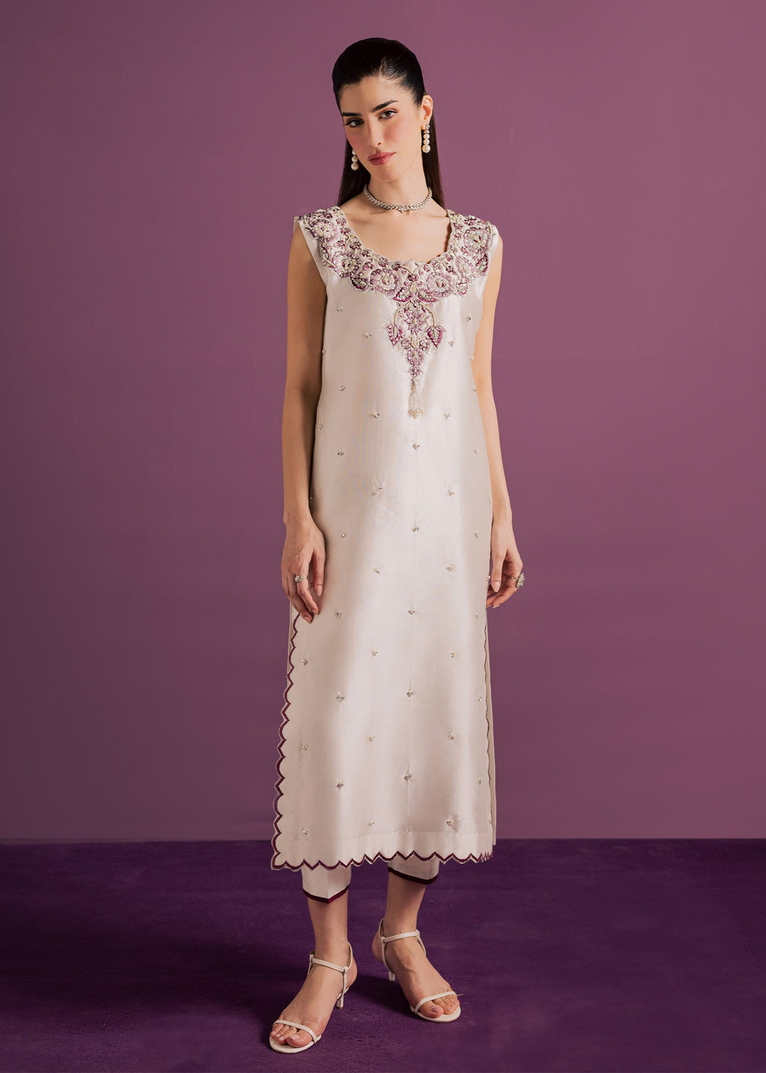 Allure By Ih - Echo Tussel Silk Suit For Women - White - 3 Piece
