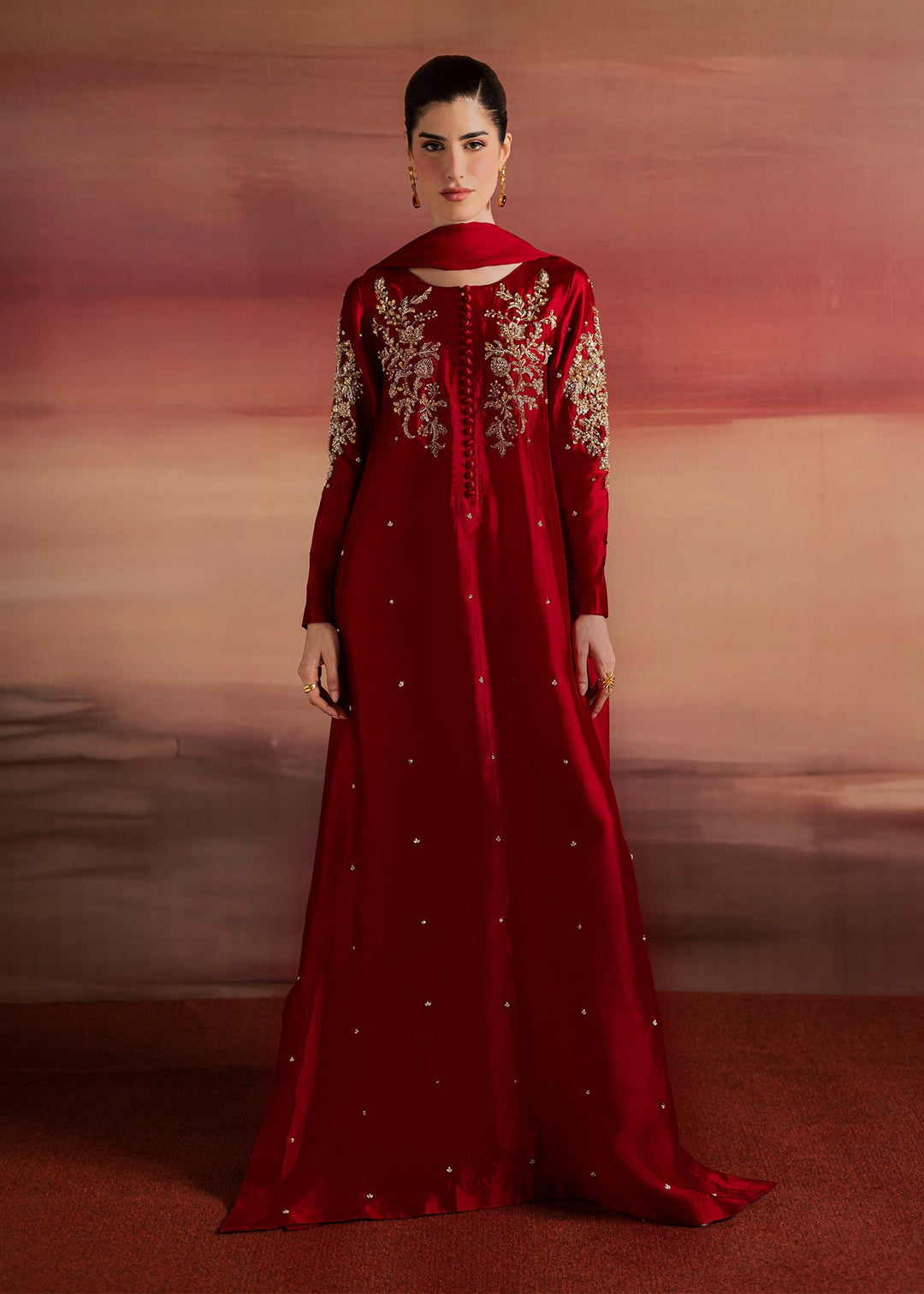 Allure By Ih - Endless Tussel Silk Suit For Women - Red - 3 Piece