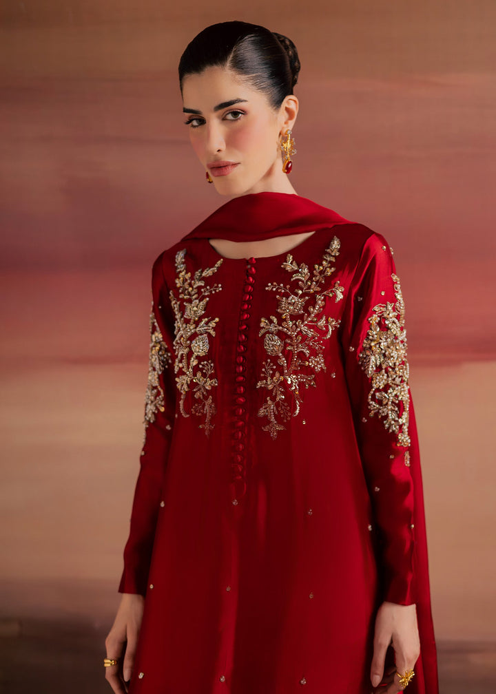 Allure By Ih - Endless Tussel Silk Suit For Women - Red - 3 Piece