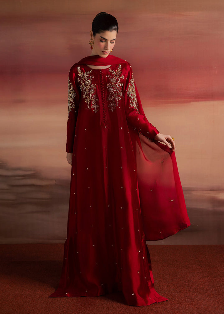 Allure By Ih - Endless Tussel Silk Suit For Women - Red - 3 Piece