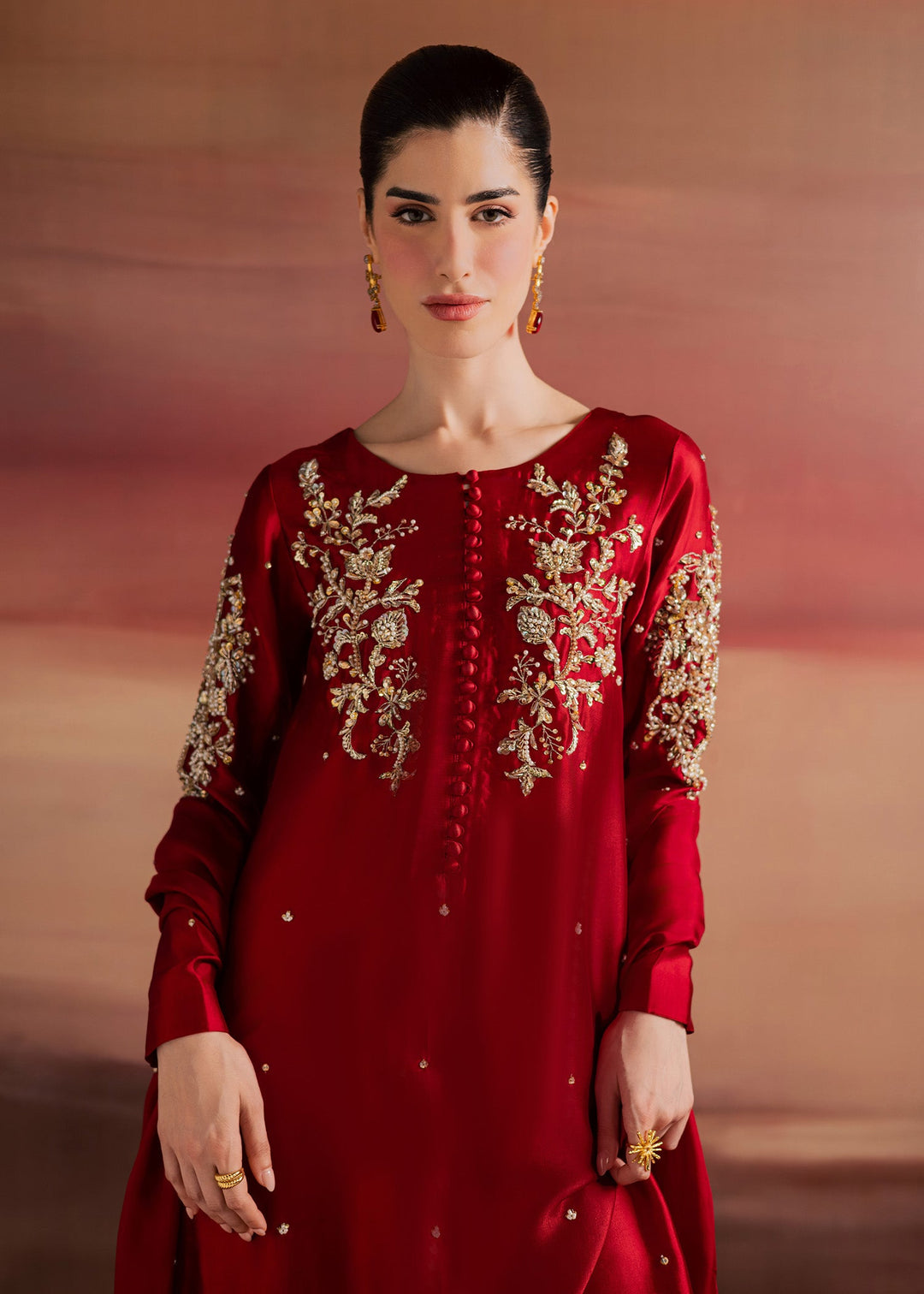Allure By Ih - Endless Tussel Silk Suit For Women - Red - 3 Piece