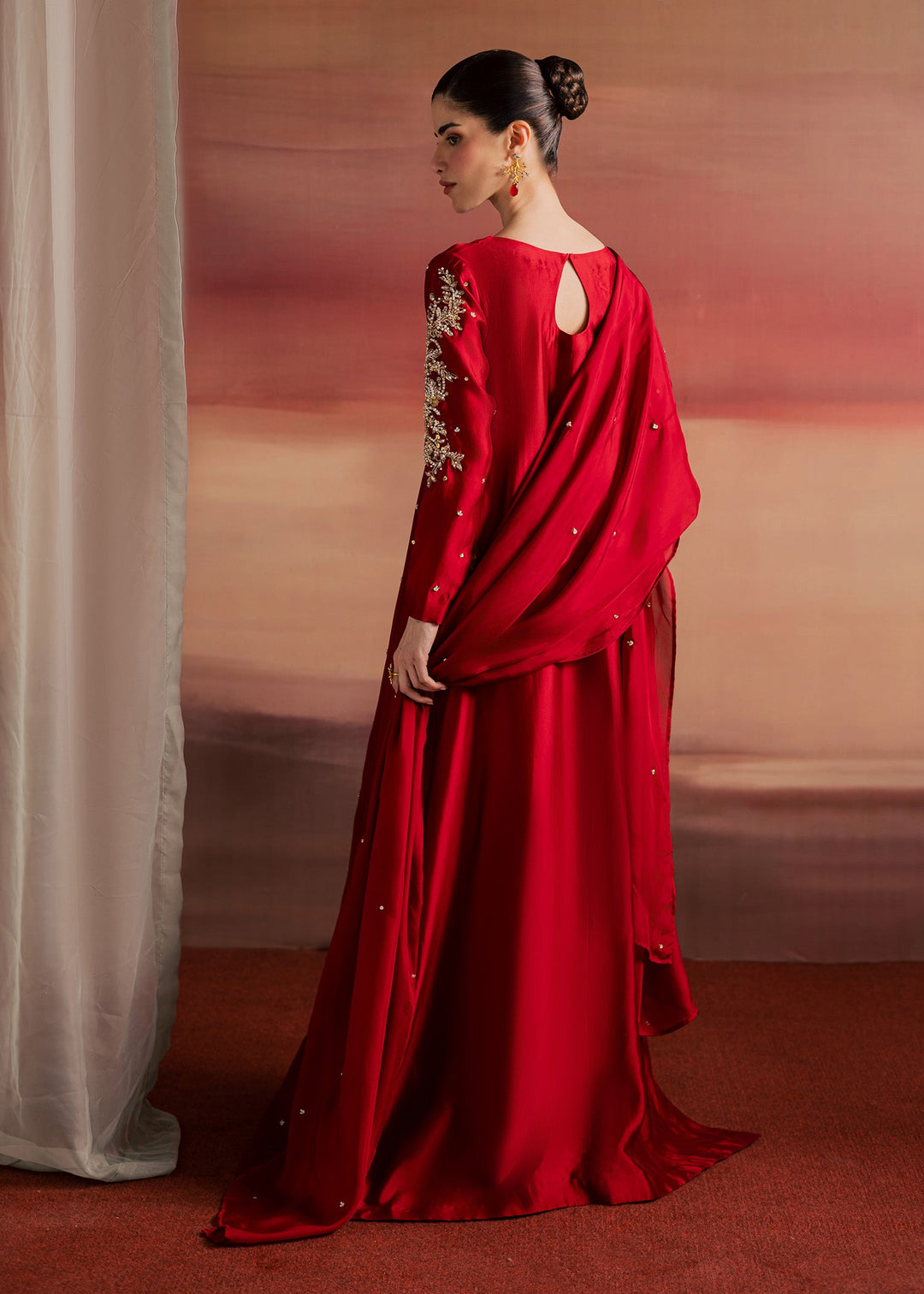 Allure By Ih - Endless Tussel Silk Suit For Women - Red - 3 Piece