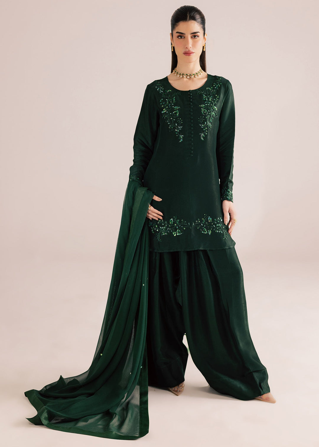 Allure By Ih - Forest Tussel Silk Suit For Women - Forest Green - 3 Piece