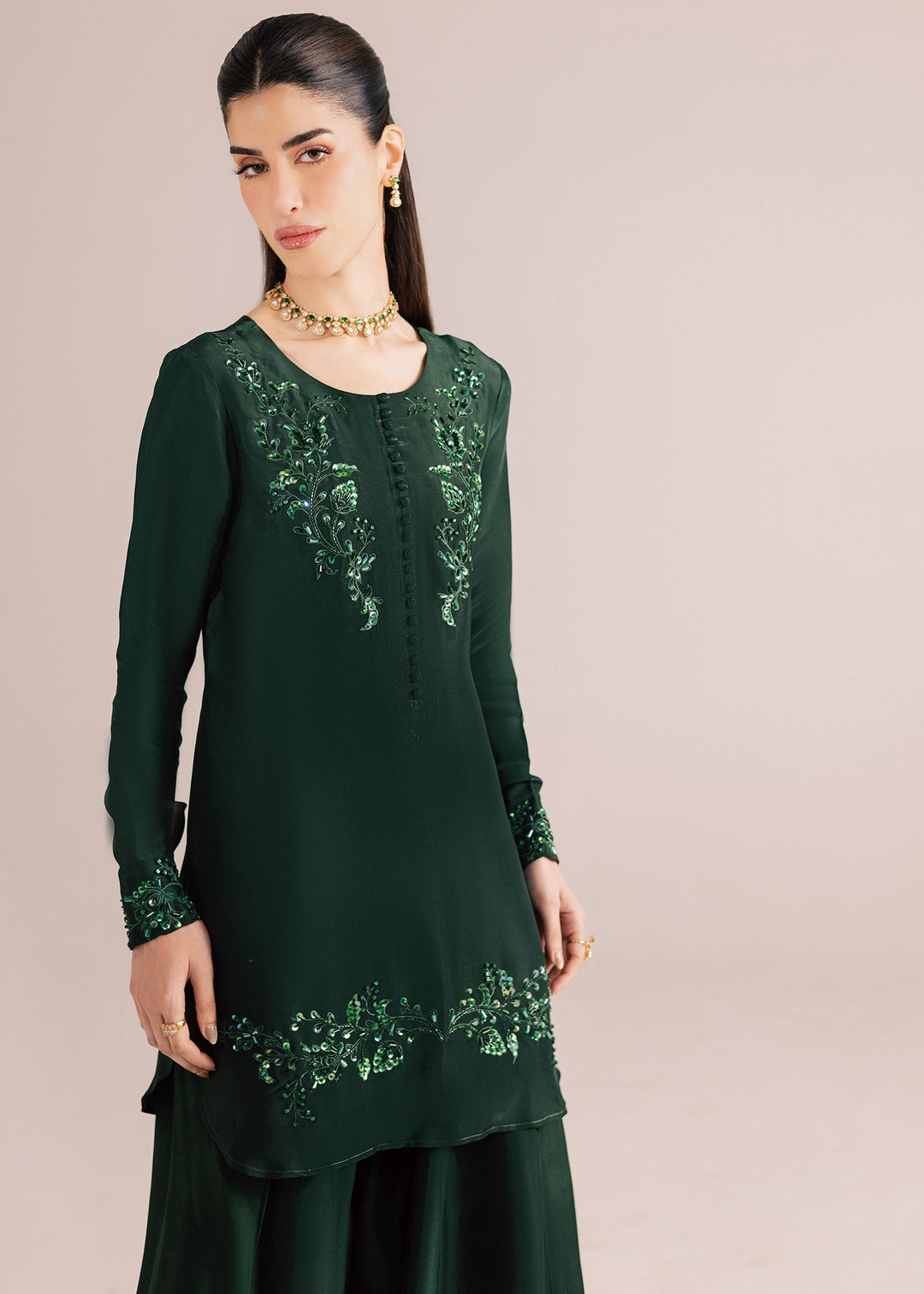 Allure By Ih - Forest Tussel Silk Suit For Women - Forest Green - 3 Piece