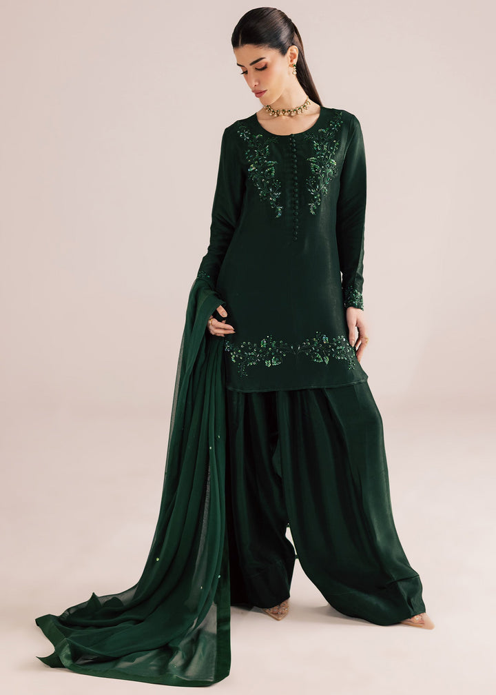 Allure By Ih - Forest Tussel Silk Suit For Women - Forest Green - 3 Piece